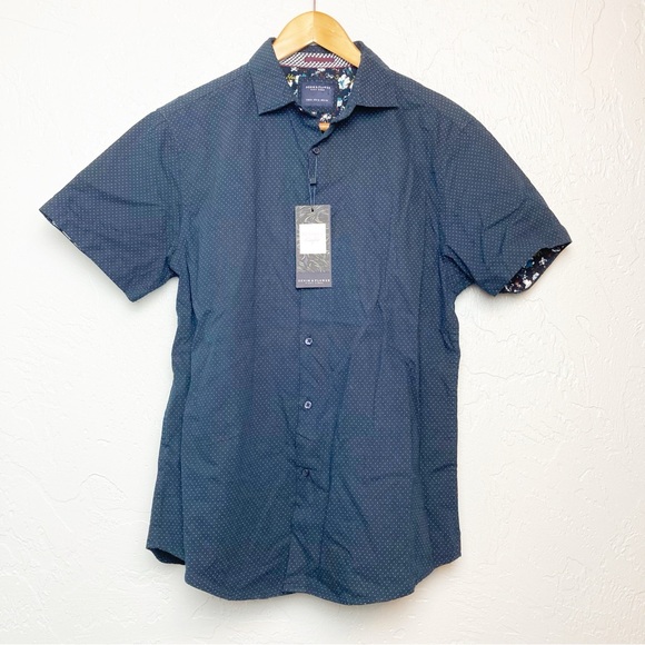Denim & Flower Size M Button Down Shirt Slim Fit Navy polka dot - Picture 1 of 5